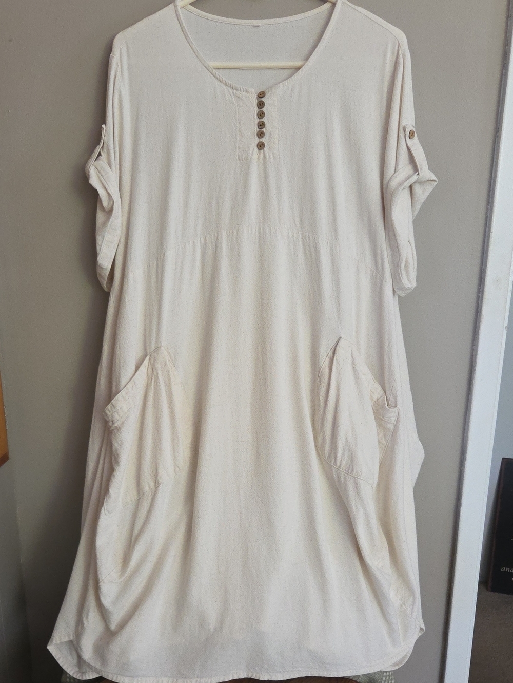 Women’s Cream Lagenlook Cotton/Linen Pocket Dress